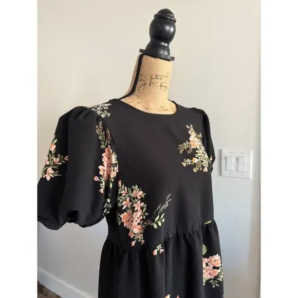 Sugarlips Black Floral Midi Dress Size Medium - Picture 5 of 5